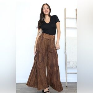 421. Mineral Wash Brown Palazzo Wide-Leg Pants